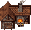 AI-generated pixel art blacksmith building sprite
