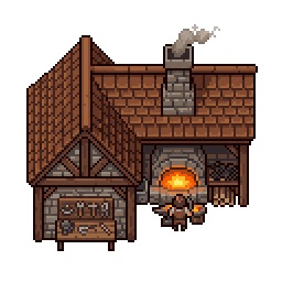 Pixel art building destruction animation frame
