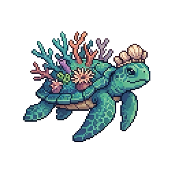 Matching set of coral-themed pixel art creatures