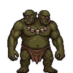 AI-generated pixel art two-headed ogre character sprite