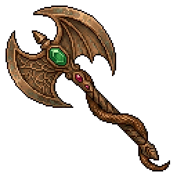 AI-generated pixel art ornate bronze battle axe