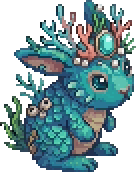 AI-generated pixel art aqua rabbit character sprite