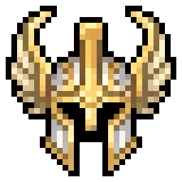 AI-generated pixel art golden winged helmet